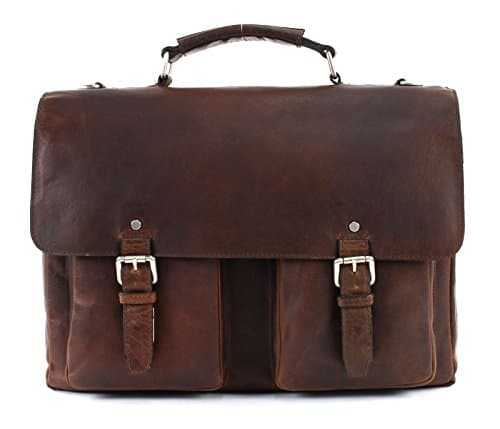 Brown leather satchel with 2 gussets, Leonard Heyden