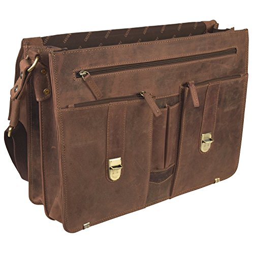 Adult 2 gusseted brown leather satchel with computer compartment