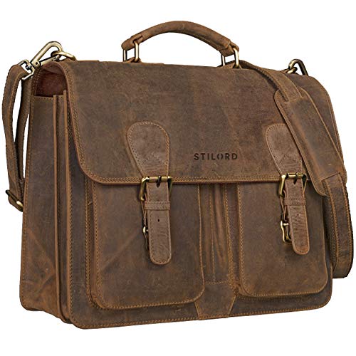 Adult brown vintage leather satchel Stilord with shoulder strap