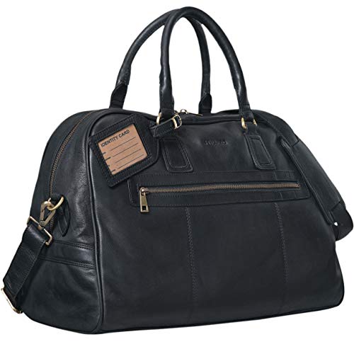 Black leather travel bag in elegant vintage look Stilord