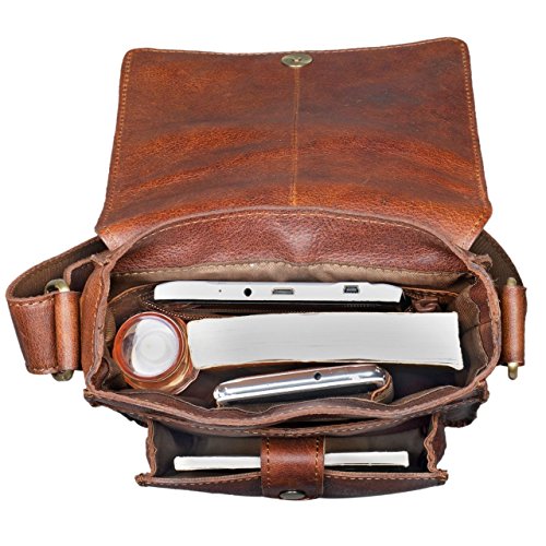 Brown leather Stilord men's handbag with shoulder strap