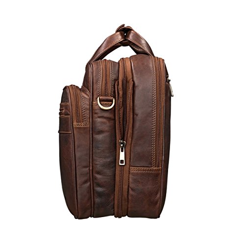 Business computer bag with brown leather shoulder strap Stilord with large capacity luggage loops