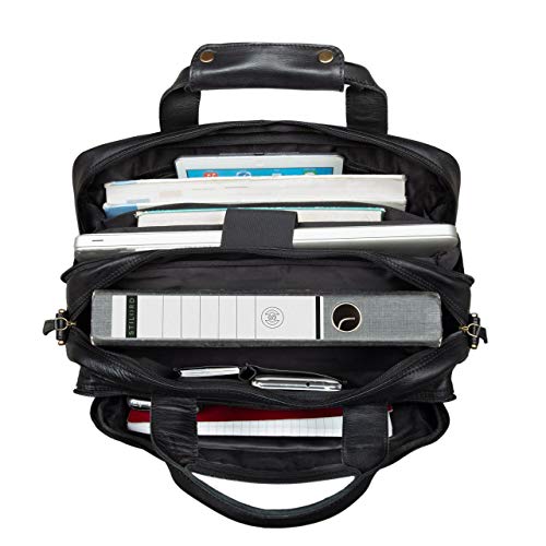 Business laptop bag with black leather shoulder strap Stilord for large capacity laptops