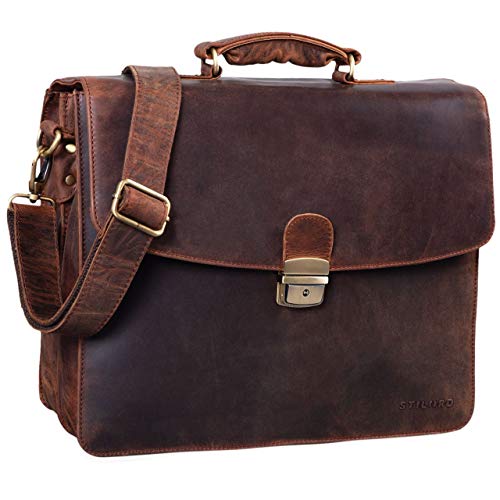 Classic brown leather business briefcase Stilord with computer compartment