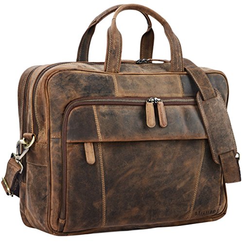 Computer bag with shoulder strap in vintage Stilord leather