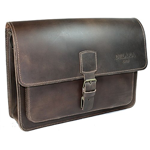 Delara single gusset schoolbag in brown vintage leather