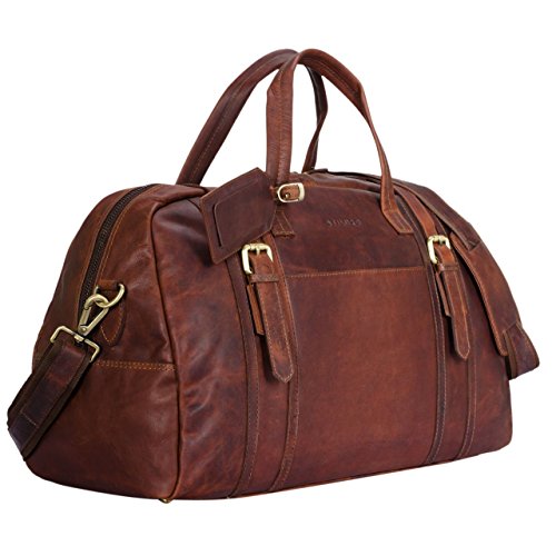 Elegant brown leather travel bag vintage Stilord