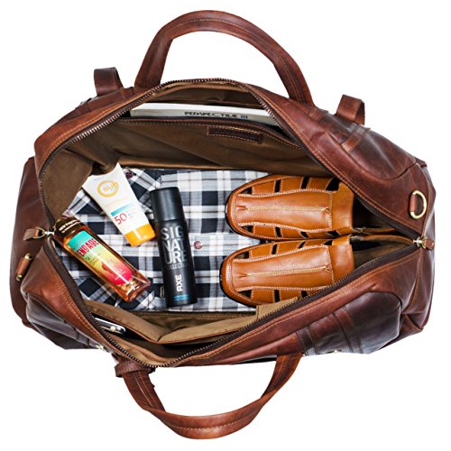 Elegant brown leather travel bag vintage Stilord