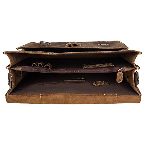 Greenburry classic vintage briefcase in tobacco brown leather for teachers with 2 gussets