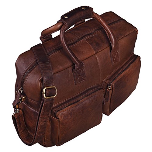 Leather computer bag Stilord Henri with retro style shoulder strap
