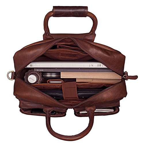 Leather computer bag Stilord Henri with shoulder strap and nice interior organisation