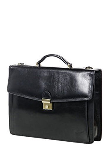 Leather satchel with 2 gussets black Katana