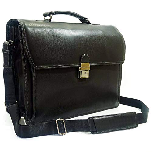Livan leather 3 gussets briefcase with 3 compartments