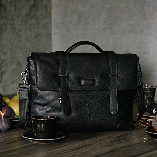 Liverpool teacher's schoolbag size S from Leabags in black buffalo leather, 1 gusset.