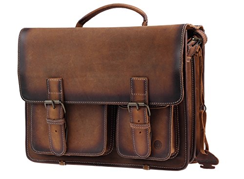 Original brown vintage leather schoolbag for teachers with removable leather shoulder strap.