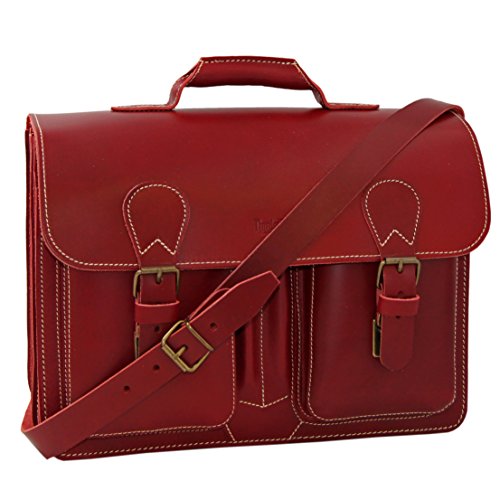 Red leather satchel, schoolteacher look, leather satchel with 2 gussets