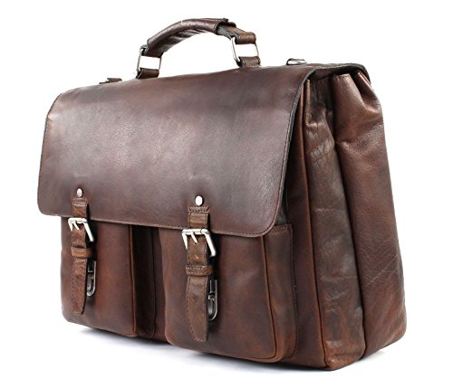 Retro schoolboy design with twin pockets on the front. Brown leather satchel with 2 gussets.