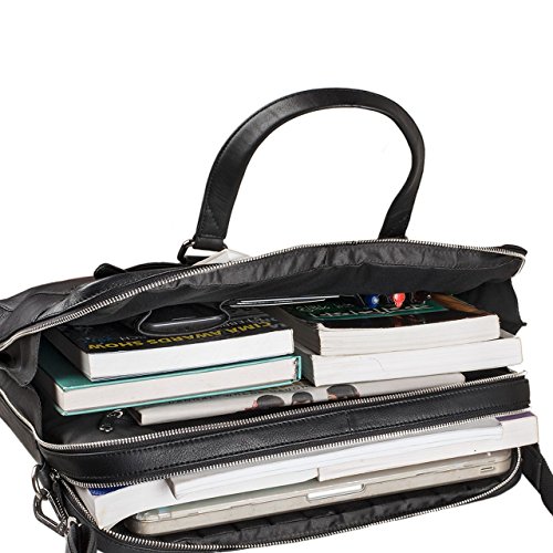 Stilord black leather business computer bag with shoulder strap for laptop