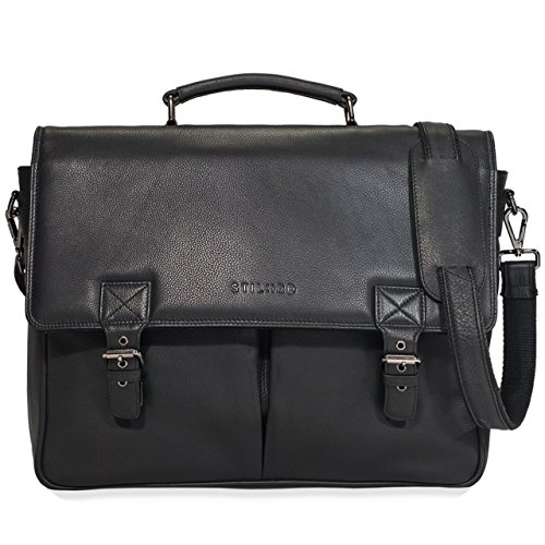Stilord black leather satchel bag for teachers and students.