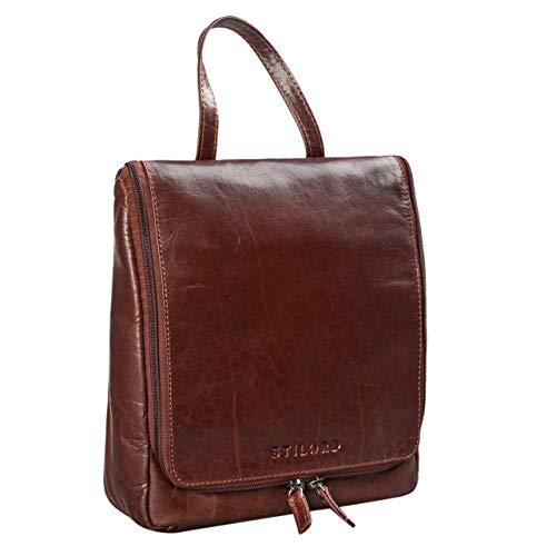 Stilord Brown Leather Toiletry Case for Men