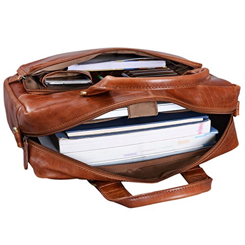 Stilord business laptop bag with shoulder strap in cognac brown leather Stilord for laptop