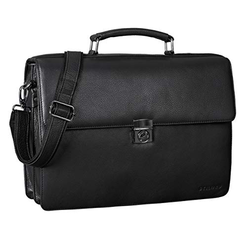 Stilord Classic Black Leather Business Briefcase with computer compartment