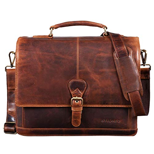 Stilord cognac leather satchel bag for Macbook computer