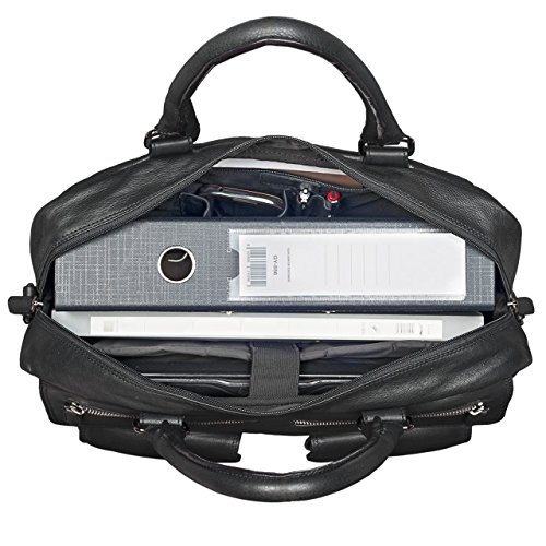 Stilord large capacity computer bag with black leather shoulder strap