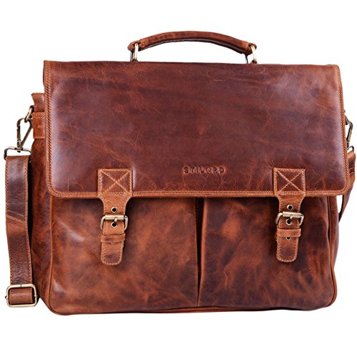 Stilord single gusseted briefcase with vintage look for this adult leather briefcase... for computer