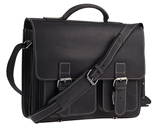 XXL leather satchel with 2 gussets, Greenburry black leather